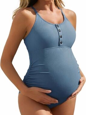 NWT Ribbed Maternity One-Piece Swimsuit in Slate Blue